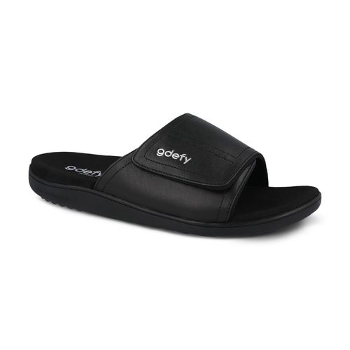 Gravity Defyer Yortal Men's Leather Slide Sandal - Black - Profile View