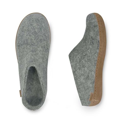 Glerups Wool Open Heel Unisex Slipper / Slip-on Clog - Leather Sole - Model B - B Grey 5