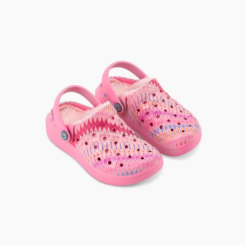 Joybees Kids' Varsity Lined Clog Graphics - Soft Pink Fair Isle - Profile