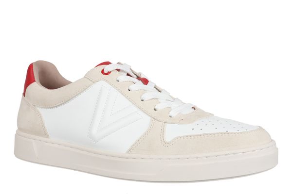 Vionic Lucas Court - Men's Casual Comfort Sneaker - Cream/ Red - Red-1