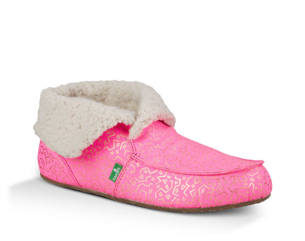 Sanuk Lil Slumbrrr Prints - Girl's Slipper - Youth Sizes - HPGL - Hot Pink / Gold