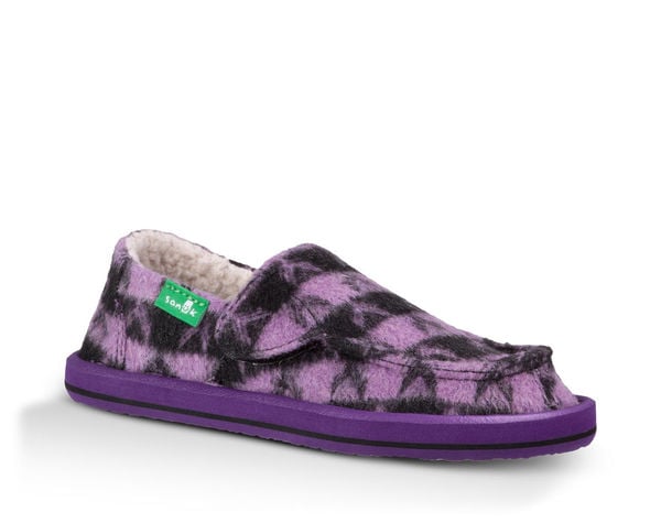 Sanuk Sleep Over - Girl's Slipper - Kid's Sizes - PBCH - Purple / Black Checks