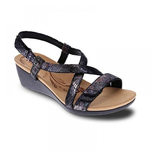 Revere Luxor Backstrap Wedge - Women's - Black Metallic Python - Strap Detail